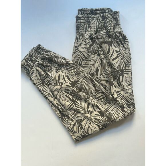 Pact Women's Small Beige Black Palm Print Organic Cotton Pull On Jogger Pants S - Picture 3 of 11